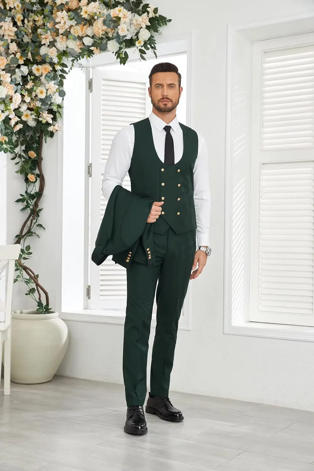 Wangyue 3 Piece Men's Suits Slim Fit Suits for Men Double Breasted Suit Men Wedding Prom Suits