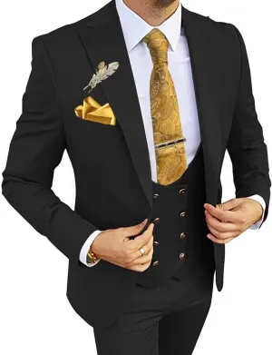 Wangyue 3 Piece Men's Suits Slim Fit Suits for Men Double Breasted Suit Men Wedding Prom Suits
