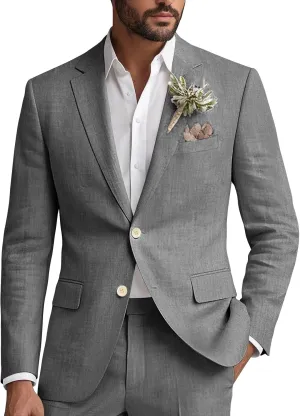 Wangyue Linen Suit for Men 2 Piece Suit Classic Fit Mens Linen Suits for Beach Wedding Suit Casual Blazer Pant Prom Suit