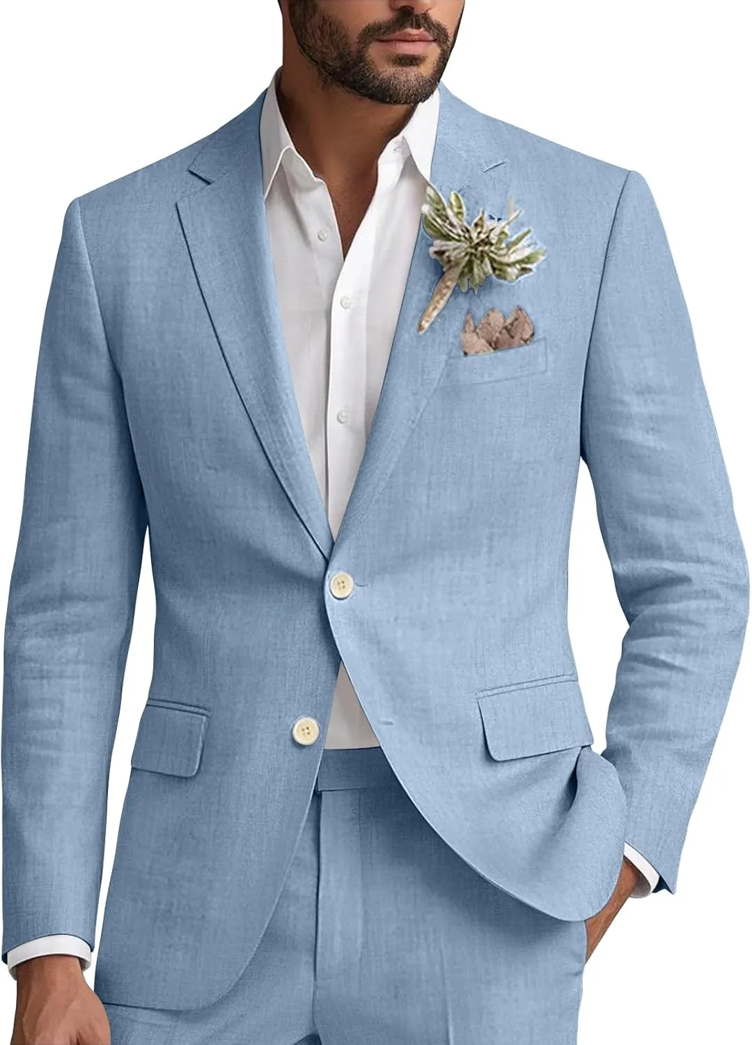 Wangyue Linen Suit for Men 2 Piece Suit Classic Fit Mens Linen Suits for Beach Wedding Suit Casual Blazer Pant Prom Suit
