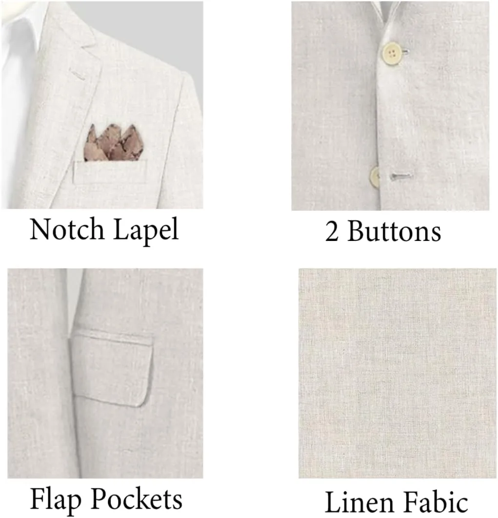 Wangyue Linen Suit for Men 2 Piece Suit Classic Fit Mens Linen Suits for Beach Wedding Suit Casual Blazer Pant Prom Suit