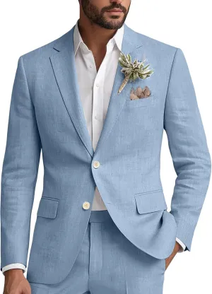 Wangyue Linen Suit for Men 2 Piece Suit Classic Fit Mens Linen Suits for Beach Wedding Suit Casual Blazer Pant Prom Suit