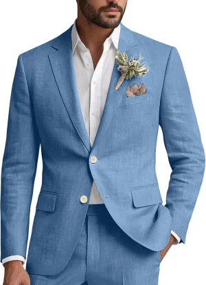 Wangyue Linen Suit for Men 2 Piece Suit Classic Fit Mens Linen Suits for Beach Wedding Suit Casual Blazer Pant Prom Suit