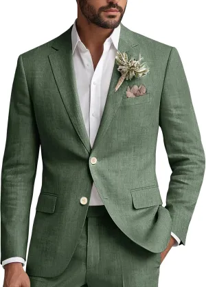 Wangyue Linen Suit for Men 2 Piece Suit Classic Fit Mens Linen Suits for Beach Wedding Suit Casual Blazer Pant Prom Suit