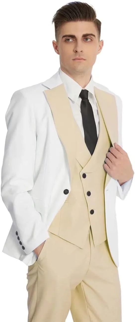 Wangyue Mens Suits Fashion Suits Slim Fit 3 Piece Blazer Vest Pants Wedding Prom Suits Set