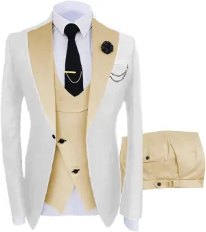 Wangyue Mens Suits Fashion Suits Slim Fit 3 Piece Blazer Vest Pants Wedding Prom Suits Set