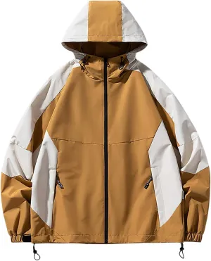 Waterproof Windbreaker Rain Jacket Mens Lightweight Hooded Raincoat Patchwork Contrasting Colors Jackets Zipper Pockets