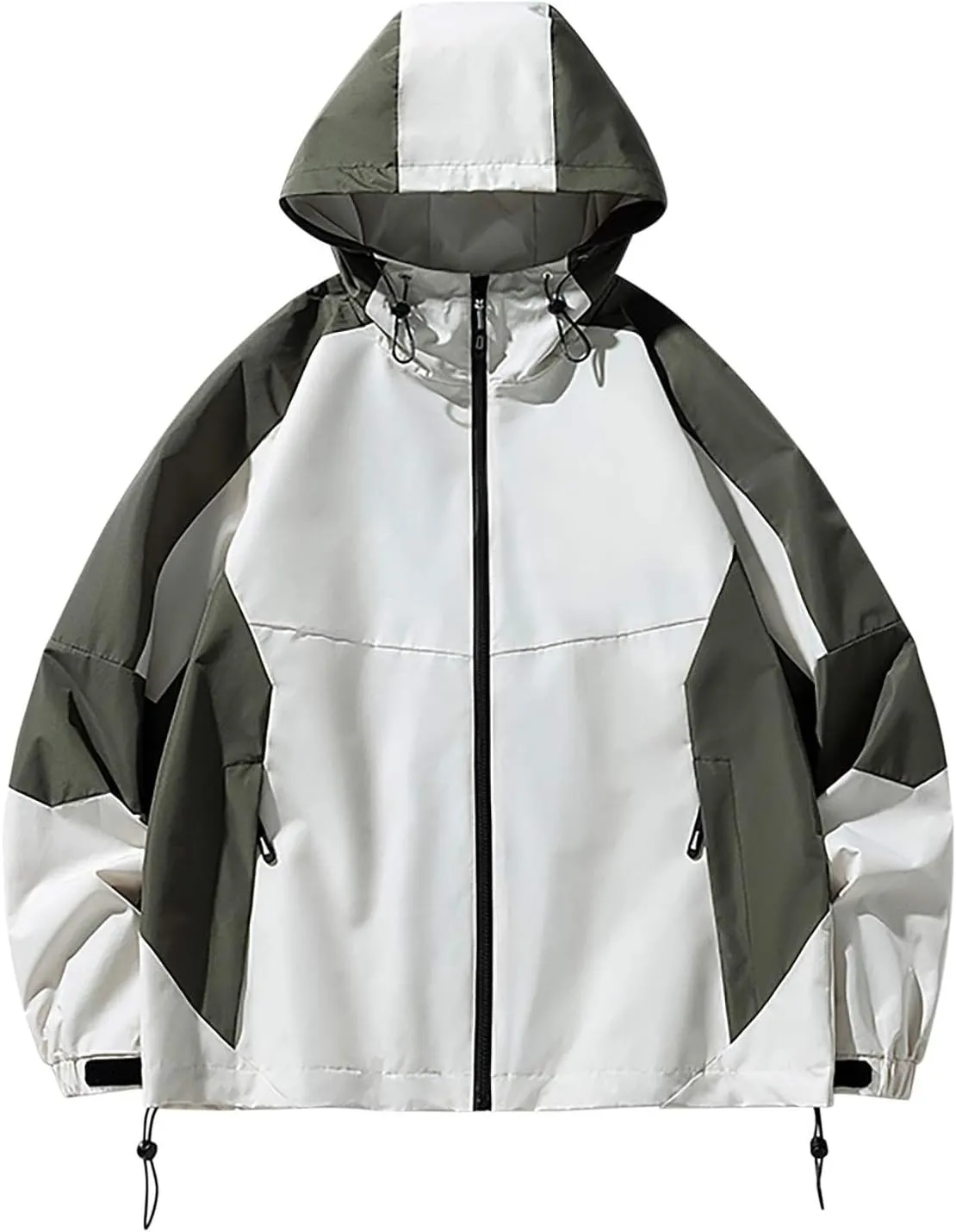 Waterproof Windbreaker Rain Jacket Mens Lightweight Hooded Raincoat Patchwork Contrasting Colors Jackets Zipper Pockets