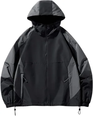 Waterproof Windbreaker Rain Jacket Mens Lightweight Hooded Raincoat Patchwork Contrasting Colors Jackets Zipper Pockets