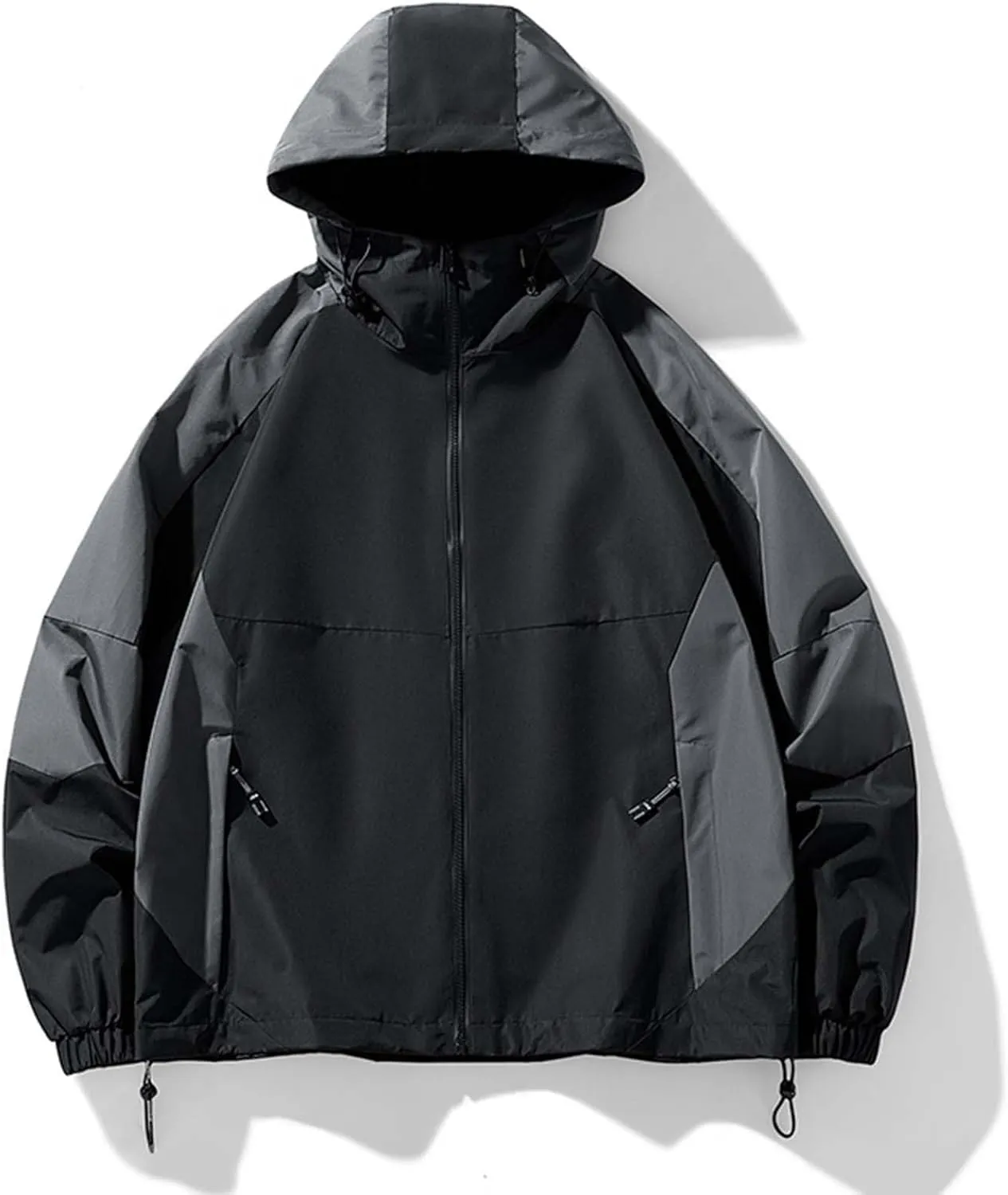 Waterproof Windbreaker Rain Jacket Mens Lightweight Hooded Raincoat Patchwork Contrasting Colors Jackets Zipper Pockets
