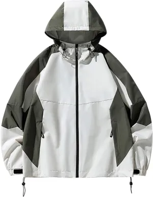 Waterproof Windbreaker Rain Jacket Mens Lightweight Hooded Raincoat Patchwork Contrasting Colors Jackets Zipper Pockets
