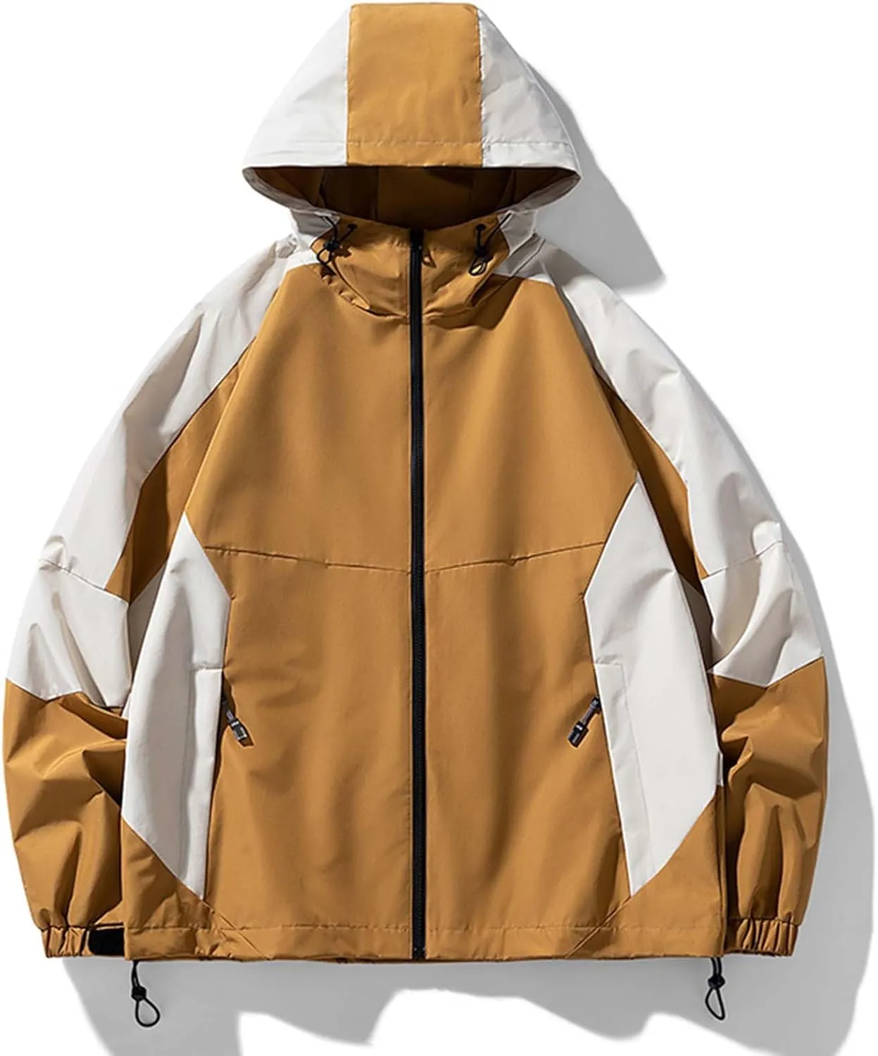 Waterproof Windbreaker Rain Jacket Mens Lightweight Hooded Raincoat Patchwork Contrasting Colors Jackets Zipper Pockets