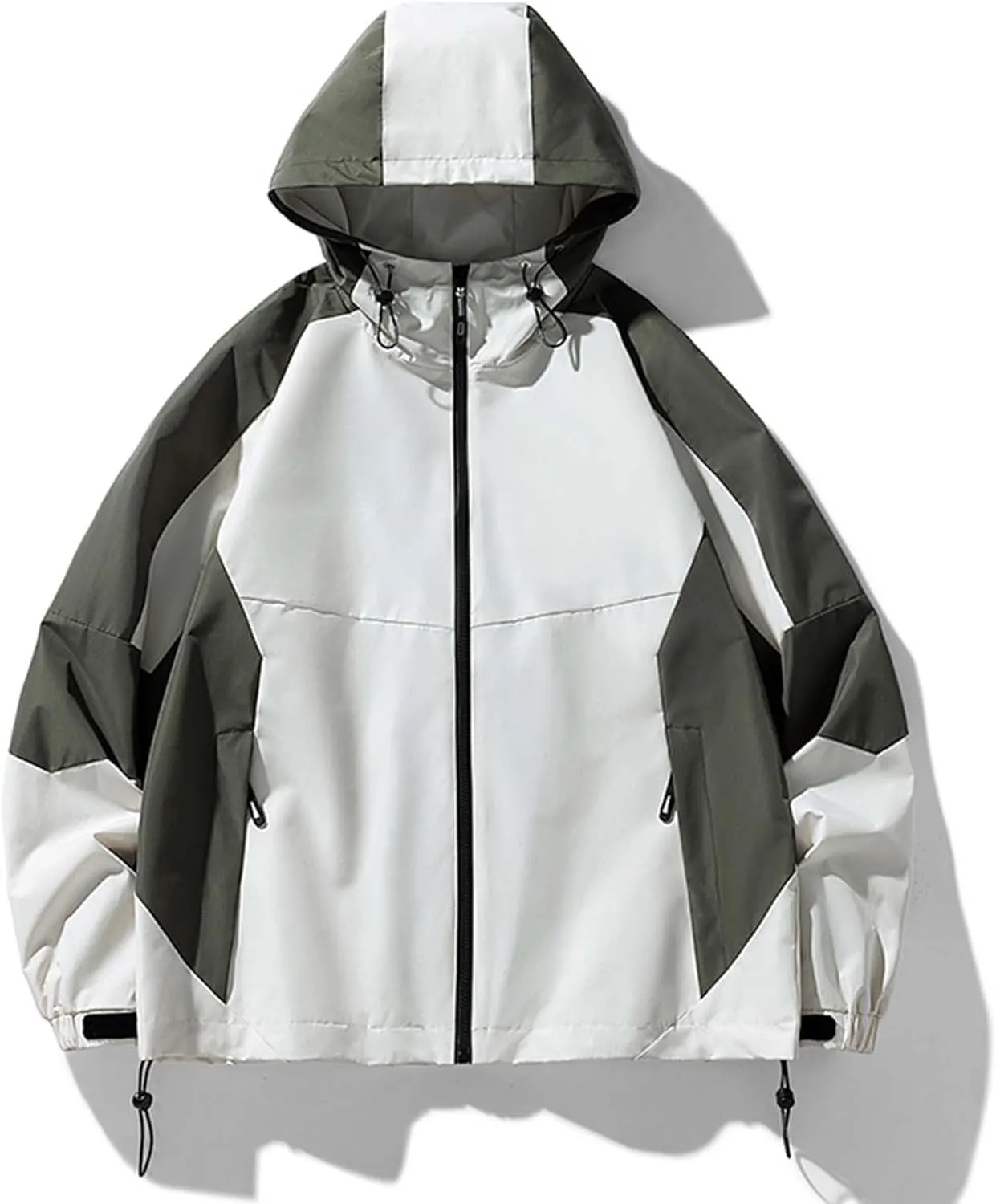 Waterproof Windbreaker Rain Jacket Mens Lightweight Hooded Raincoat Patchwork Contrasting Colors Jackets Zipper Pockets