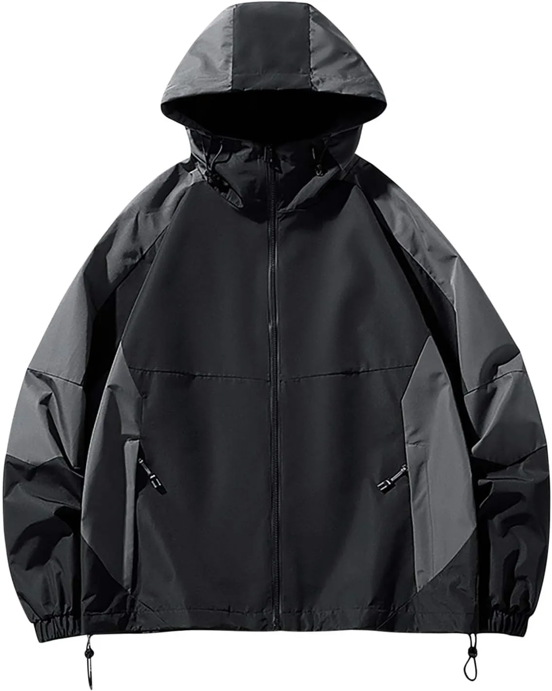 Waterproof Windbreaker Rain Jacket Mens Lightweight Hooded Raincoat Patchwork Contrasting Colors Jackets Zipper Pockets