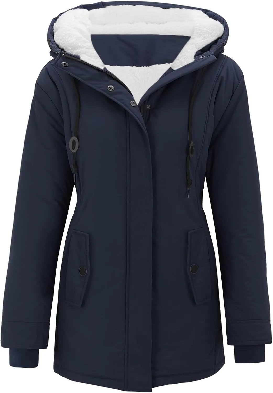 Winter Coats for Women 2024 Long Sleeve Button Down Outdoor Hooded Jacket Sherpa Lined Fuzzy Fleece Comfy Jackets