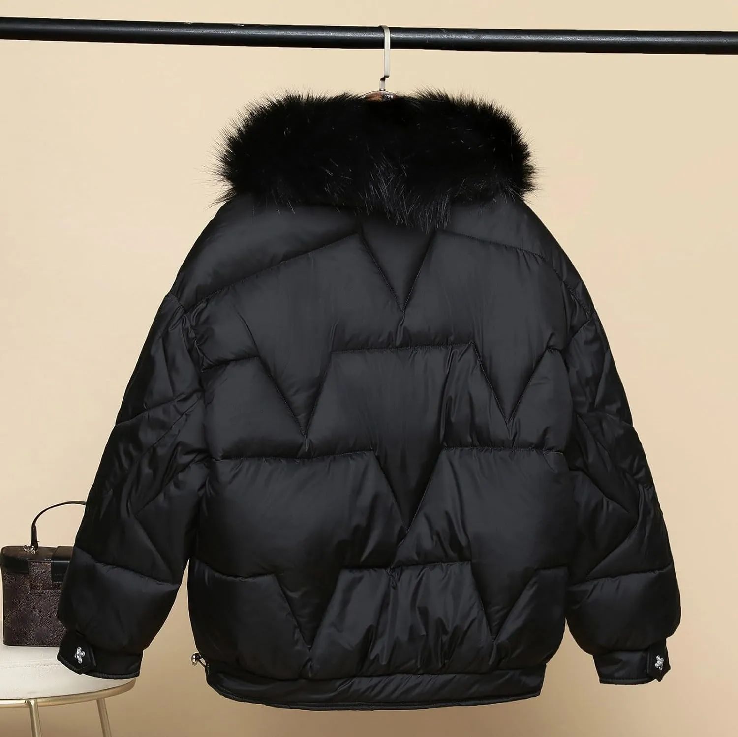 Winter Coats for Women Fashion Elegant Faux Fur Collar Quilted Puffer Jacket Thicken Warm Coats Soild Down Outerwear