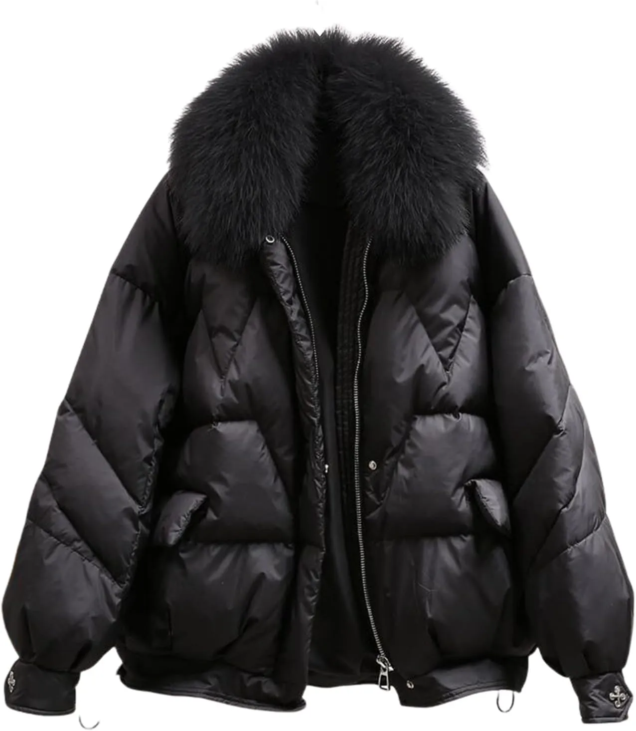 Winter Coats for Women Fashion Elegant Faux Fur Collar Quilted Puffer Jacket Thicken Warm Coats Soild Down Outerwear