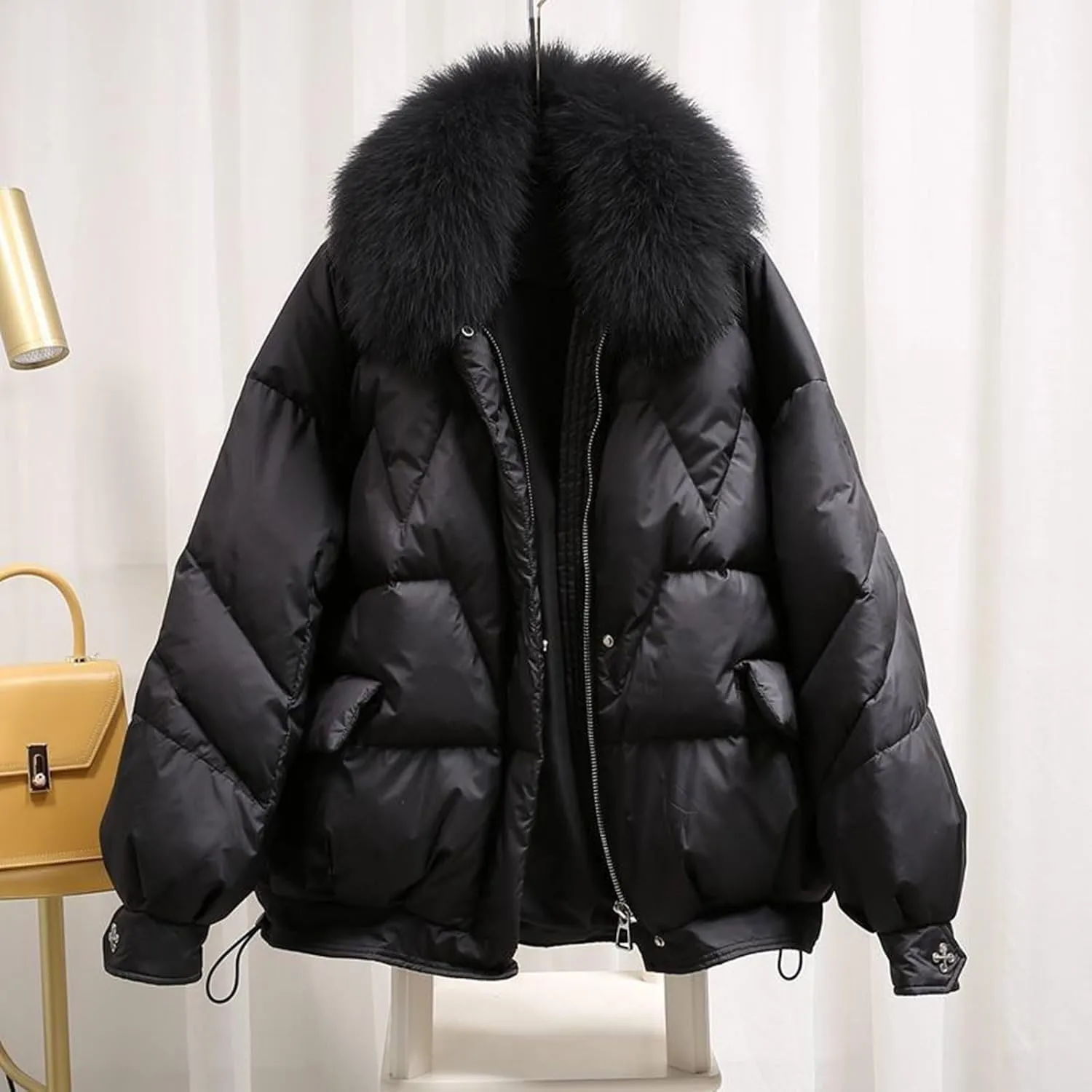 Winter Coats for Women Fashion Elegant Faux Fur Collar Quilted Puffer Jacket Thicken Warm Coats Soild Down Outerwear