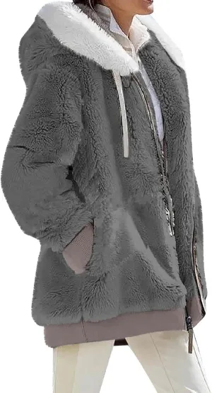 Winter Coats for Women Hooded Sherpa Jacket Fleece Oversized Trendy Color Block Jackets Warm Outerwear 2024