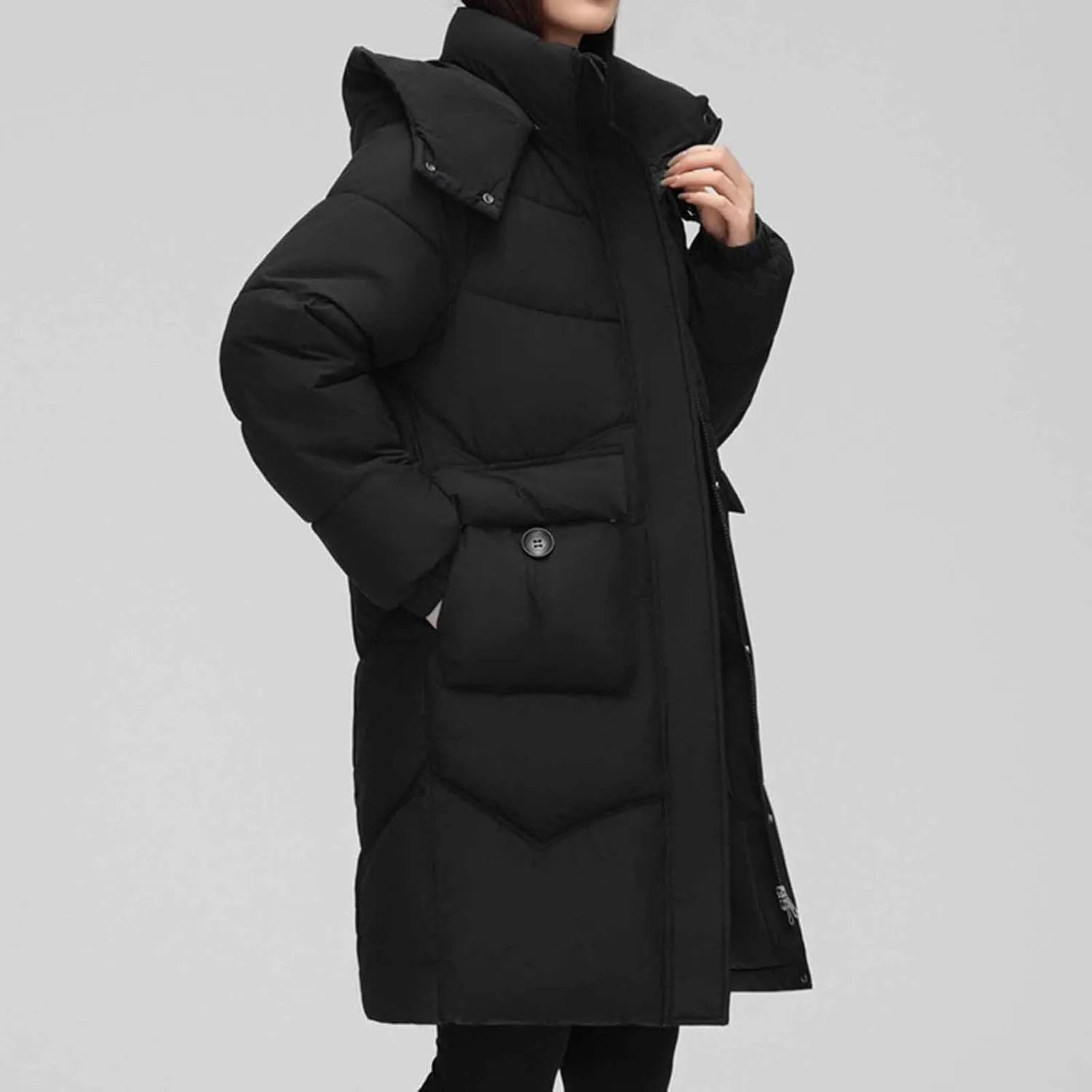 Winter Coats for Women Medium Length Heavyweight Oversized Puffer Jackets Plus Size Down Jackets with Removable Hood