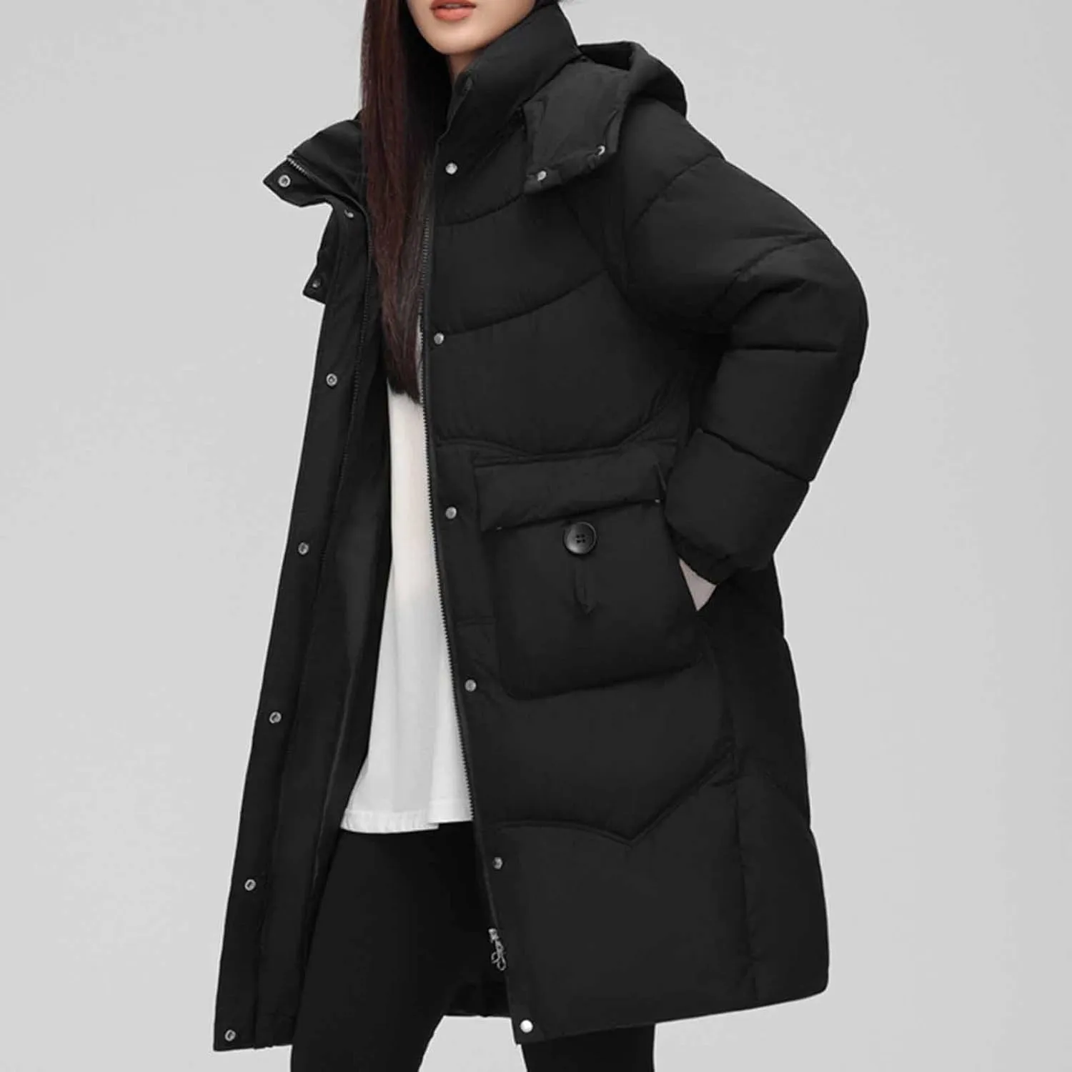 Winter Coats for Women Medium Length Heavyweight Oversized Puffer Jackets Plus Size Down Jackets with Removable Hood