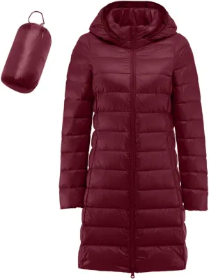 Winter Long Puffer Jacket for Women Slim Fit Waterproof Down Coat Simple Solid Zip Up Quilted Overcoat Outdoor Outwear