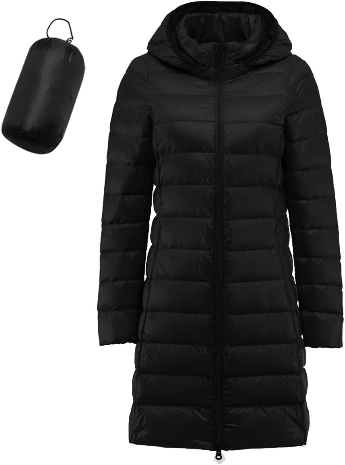 Winter Long Puffer Jacket for Women Slim Fit Waterproof Down Coat Simple Solid Zip Up Quilted Overcoat Outdoor Outwear