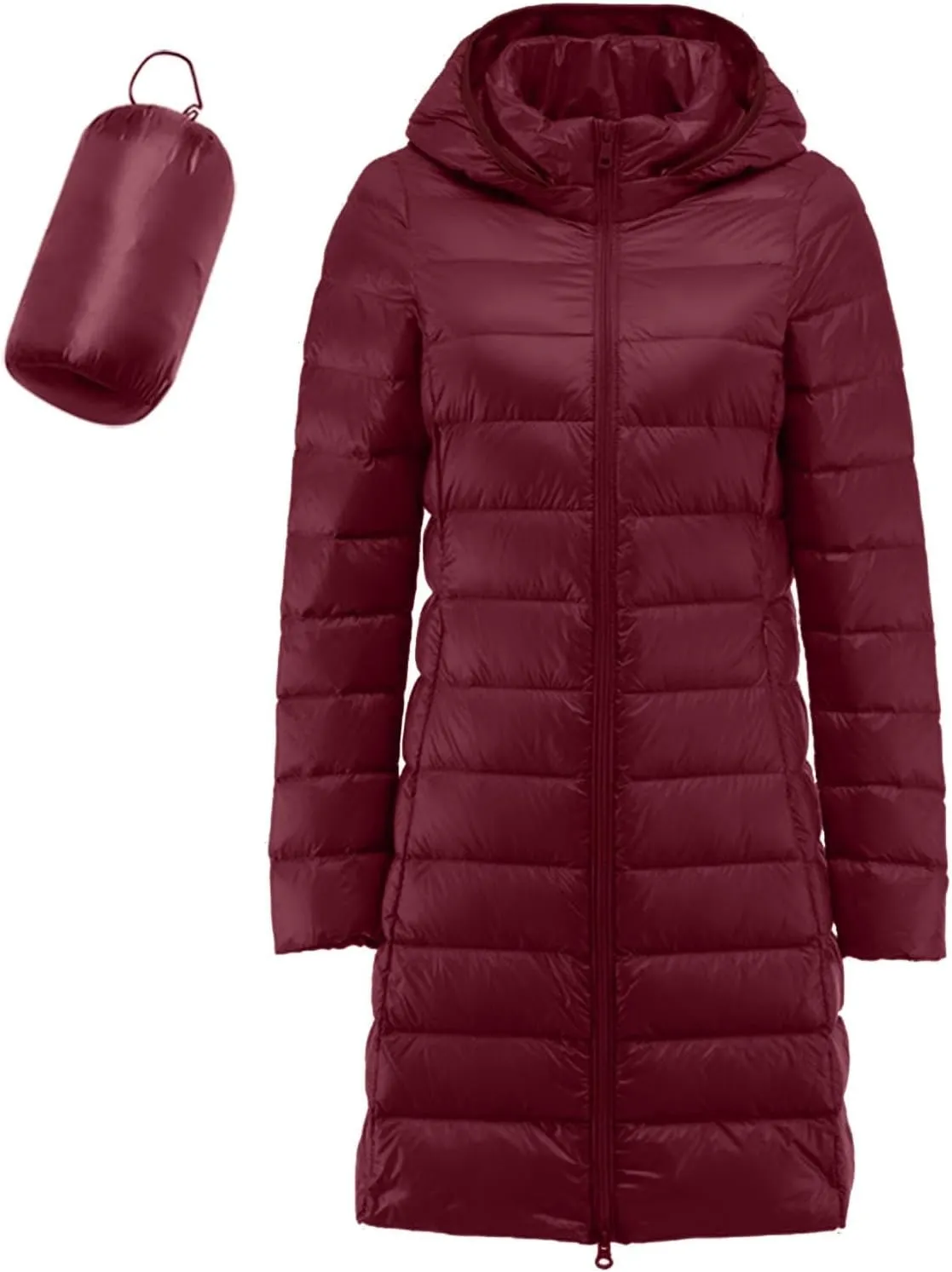 Winter Long Puffer Jacket for Women Slim Fit Waterproof Down Coat Simple Solid Zip Up Quilted Overcoat Outdoor Outwear