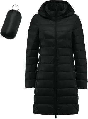 Winter Long Puffer Jacket for Women Slim Fit Waterproof Down Coat Simple Solid Zip Up Quilted Overcoat Outdoor Outwear