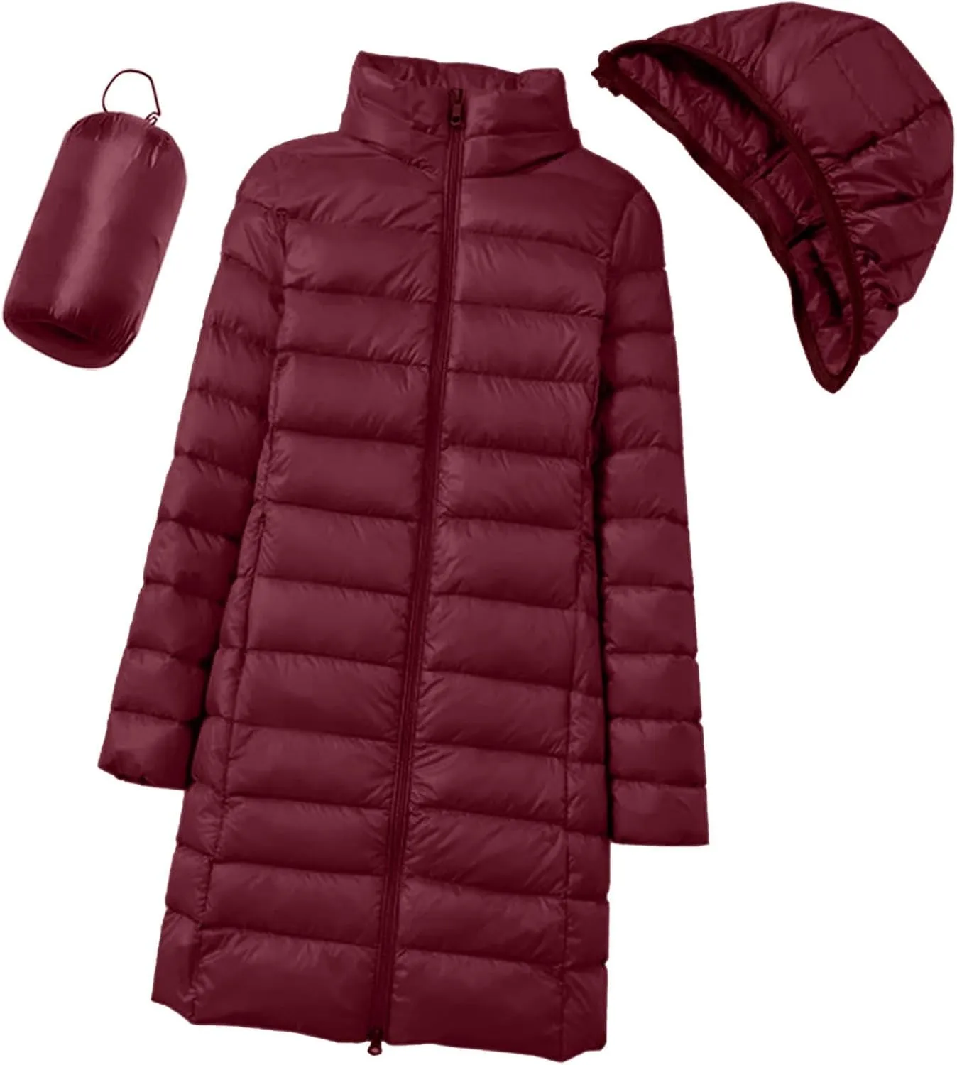 Winter Long Puffer Jacket for Women Slim Fit Waterproof Down Coat Simple Solid Zip Up Quilted Overcoat Outdoor Outwear