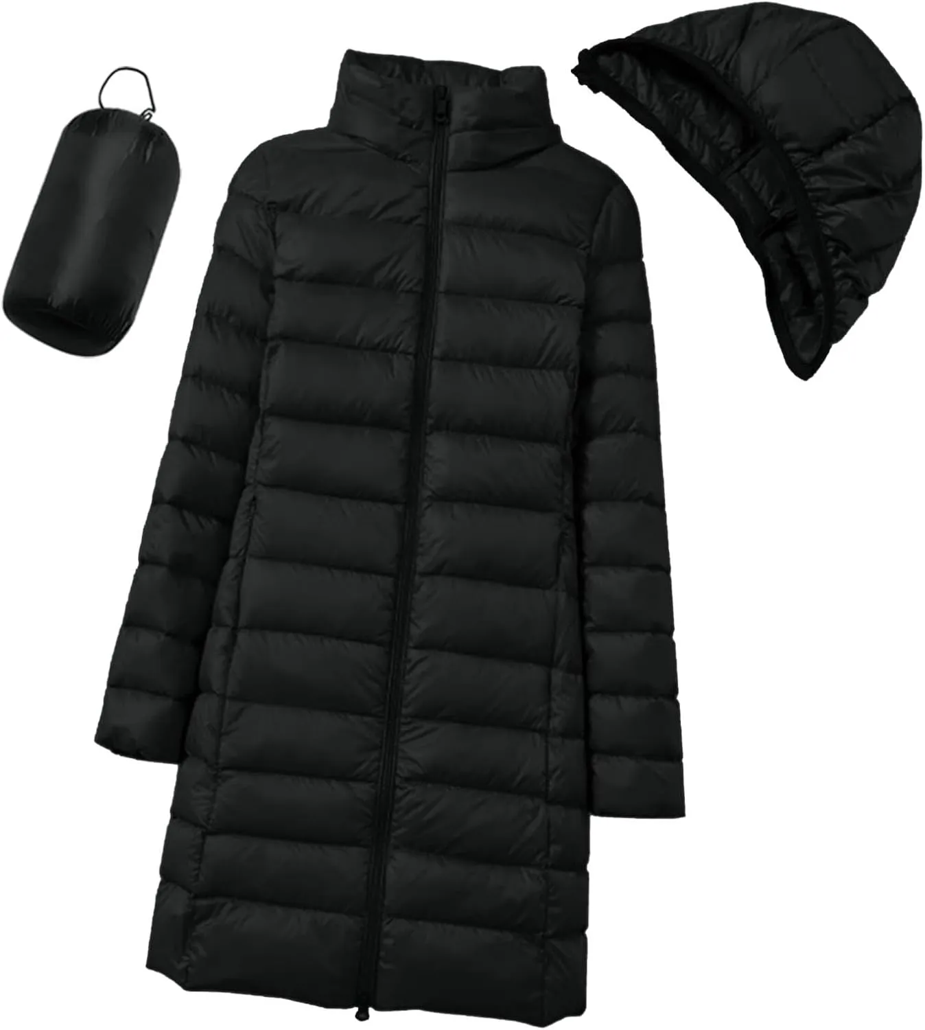 Winter Long Puffer Jacket for Women Slim Fit Waterproof Down Coat Simple Solid Zip Up Quilted Overcoat Outdoor Outwear