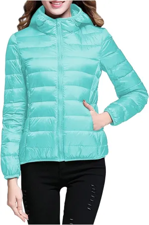 Winter Puffer Coats for Women Womens Lightweight Puffy Jacket Packable Hooded Down Coat Winter Zip Up Outerwear Pocket