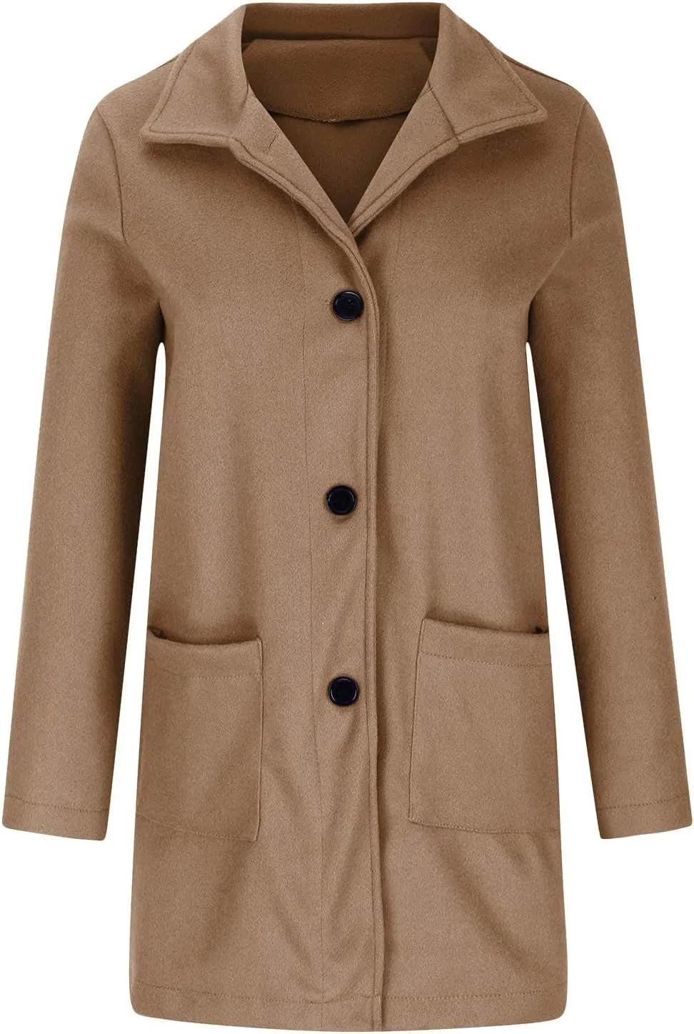 Winter Wool Pea Coat for Women Single Breasted Stand Collar Trench Coat Mid Length Loose Casual Overcoat