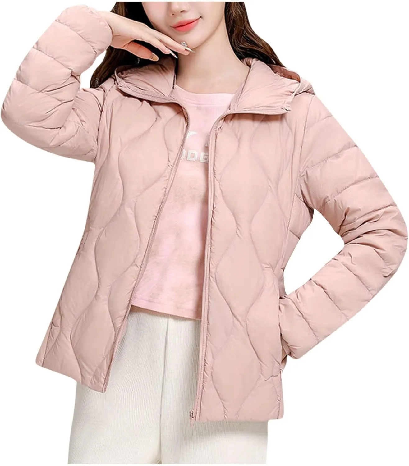 wodceeke Women's Hooded Puffer Jacket Lightweight Down Coats Winter Warm Quilted Outerwear