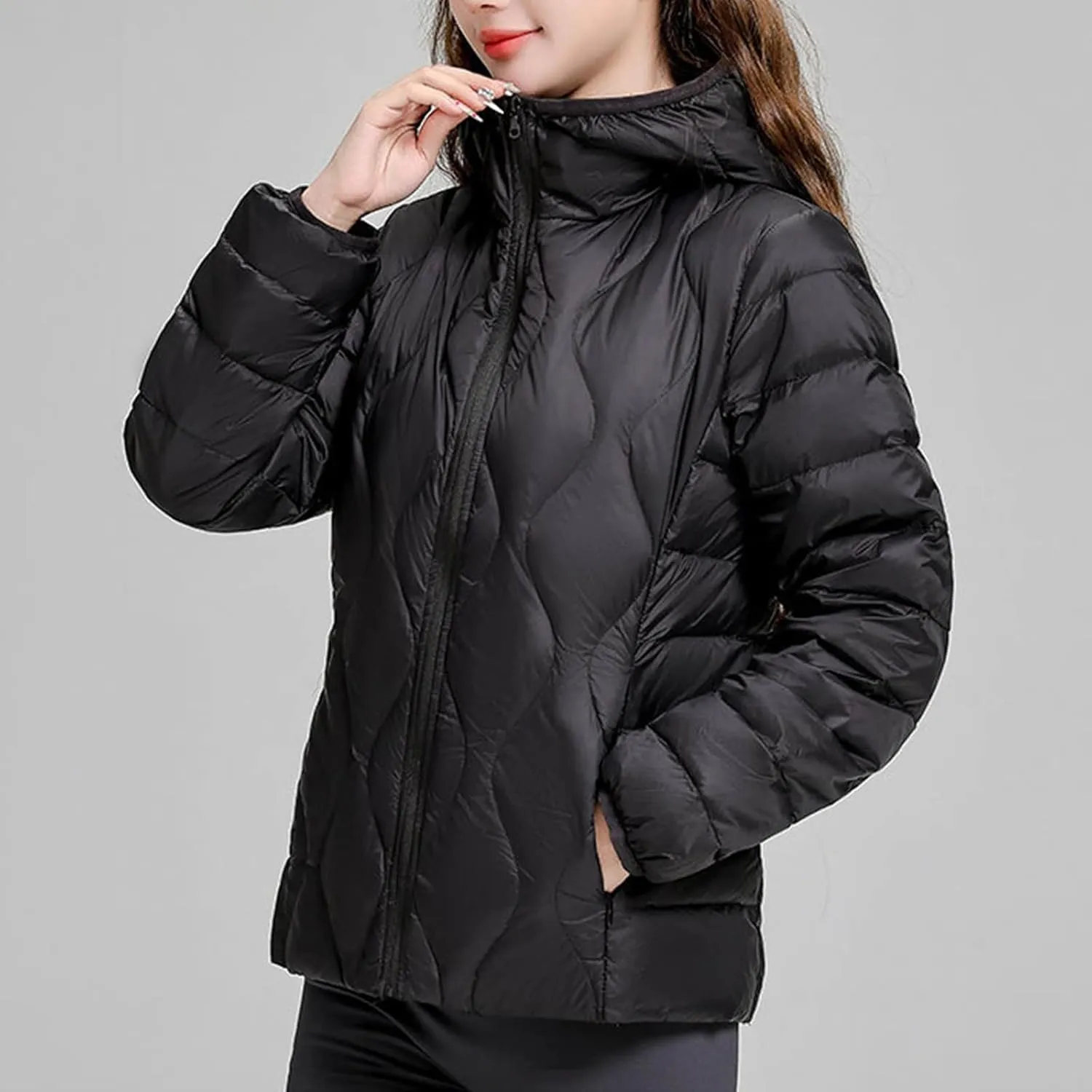 wodceeke Women's Hooded Puffer Jacket Lightweight Down Coats Winter Warm Quilted Outerwear