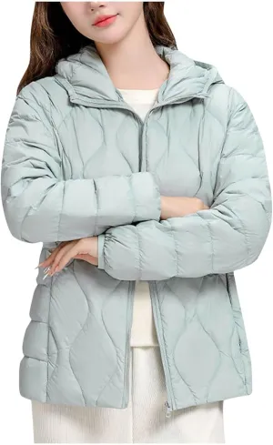wodceeke Women's Hooded Puffer Jacket Lightweight Down Coats Winter Warm Quilted Outerwear