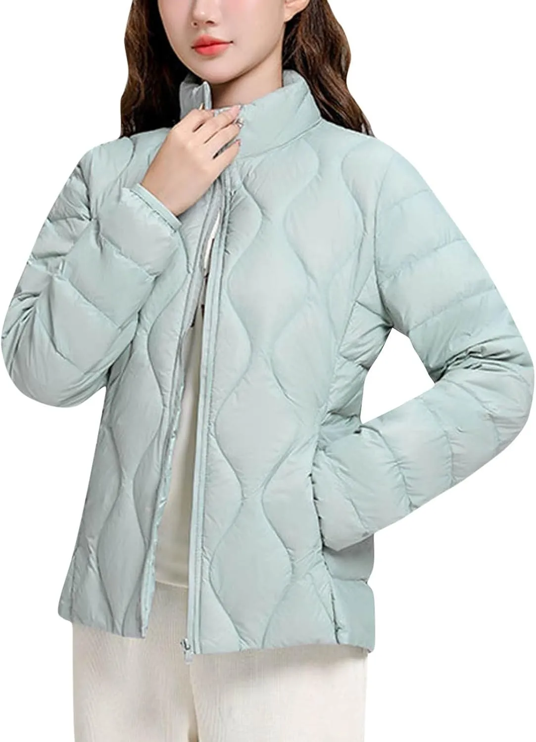 wodceeke Women's Lightweight Puffer Jacket Stand Collar Down Coats Winter Warm Quilted Outerwear