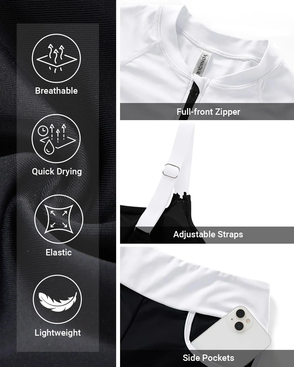 Women 3 Piece Rash Guard - Long Sleeve Swimsuit Built in Bra Swim Shirt Zip Bathing Suit with Pocket Shorts