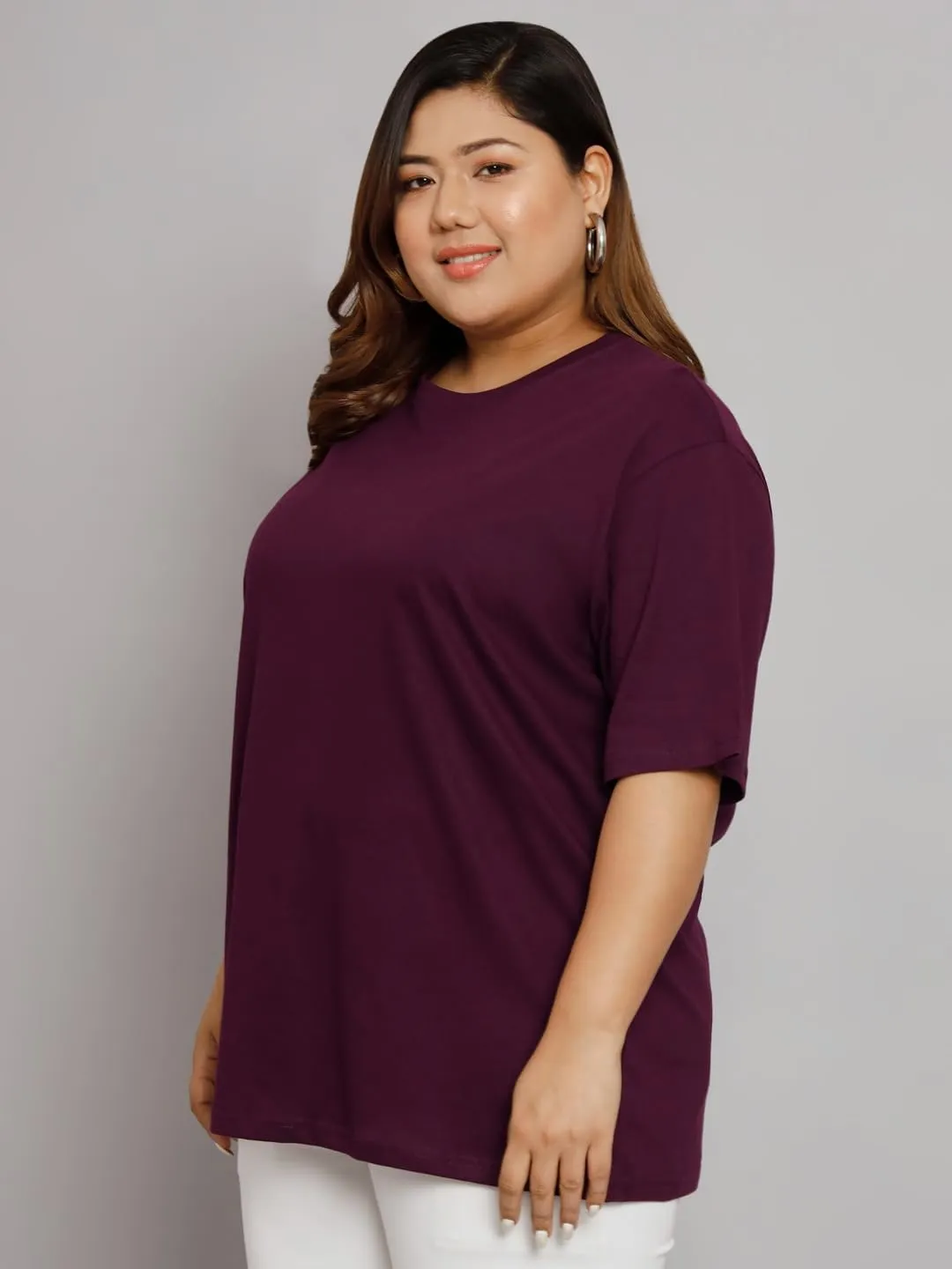 Women Cotton Half Sleeve Oversized Relaxed Fit T-Shirt