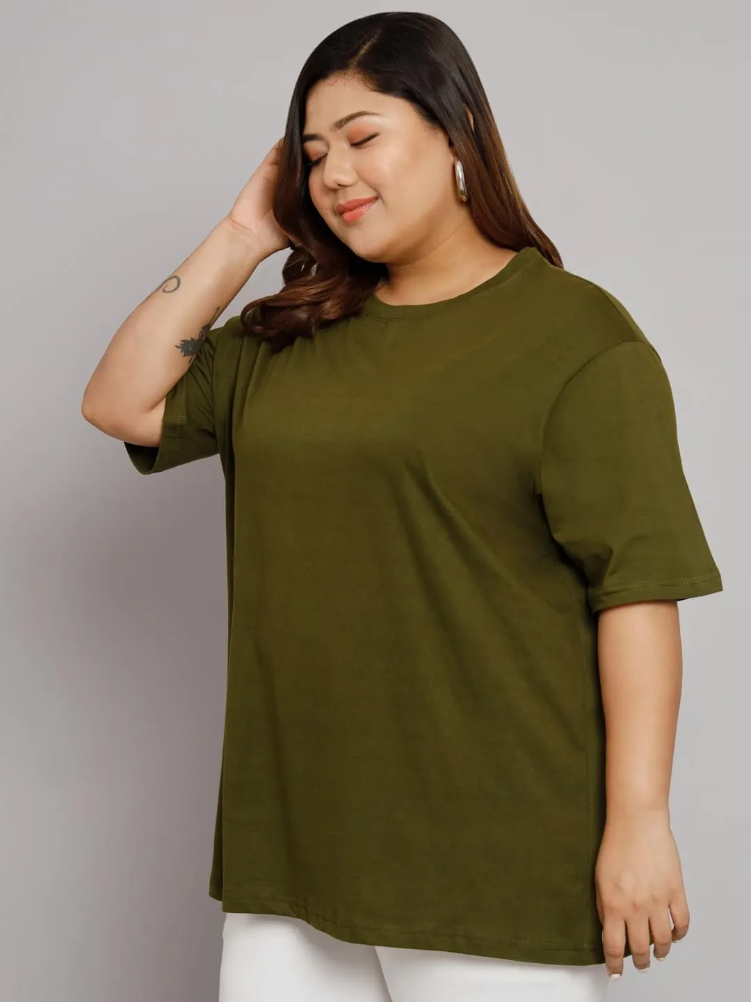 Women Cotton Half Sleeve Oversized Relaxed Fit T-Shirt