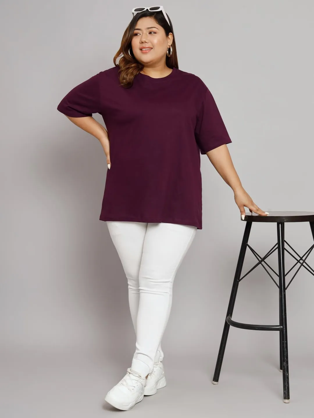 Women Cotton Half Sleeve Oversized Relaxed Fit T-Shirt