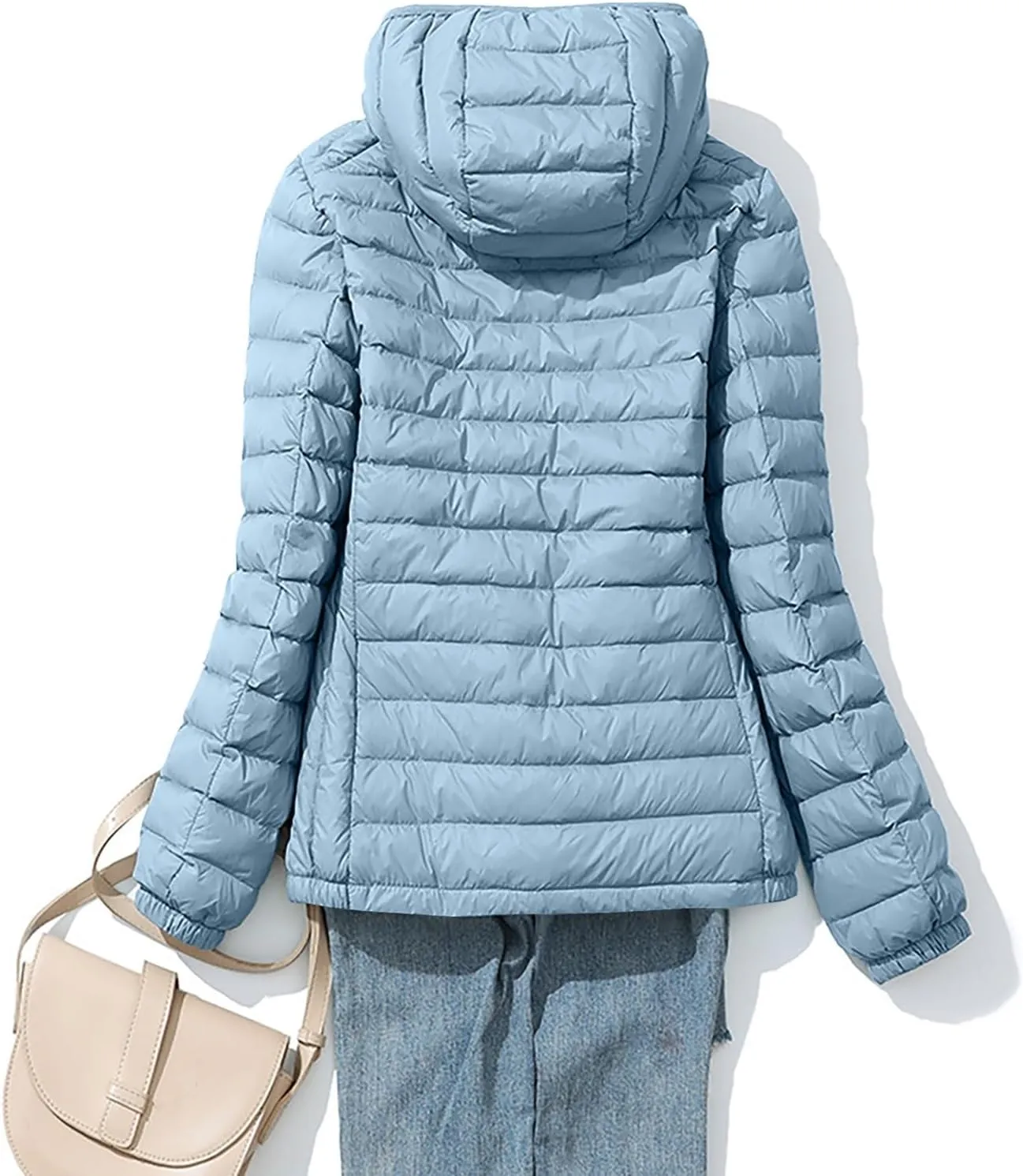 Women Puffer Jacket Hooded Warm Lightweight Packable Quilted Puffer Coat Outwear