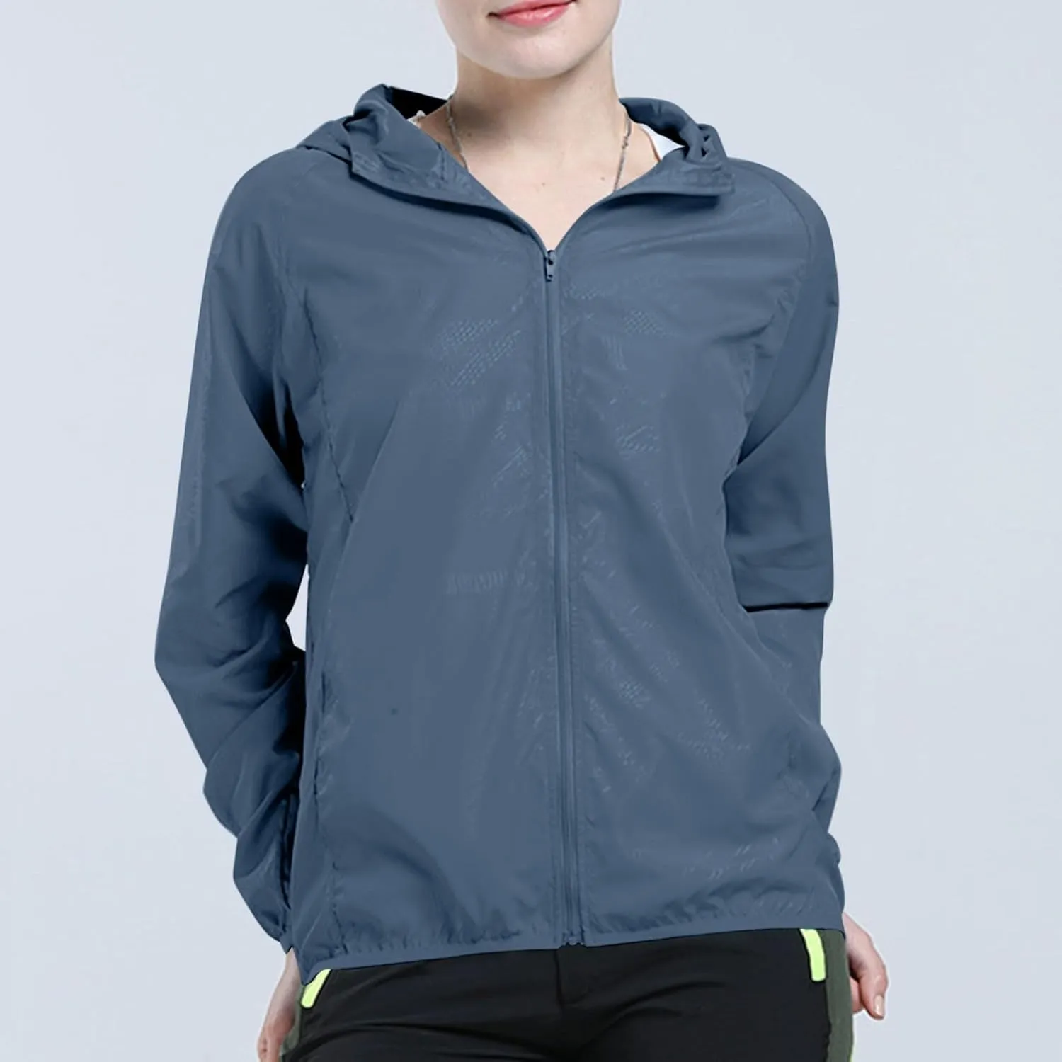 Women Raincoats Lightweight Waterproof Full Zipper Jacket Solid Color Outdoor Active Hooded Windbreaker with Pocket