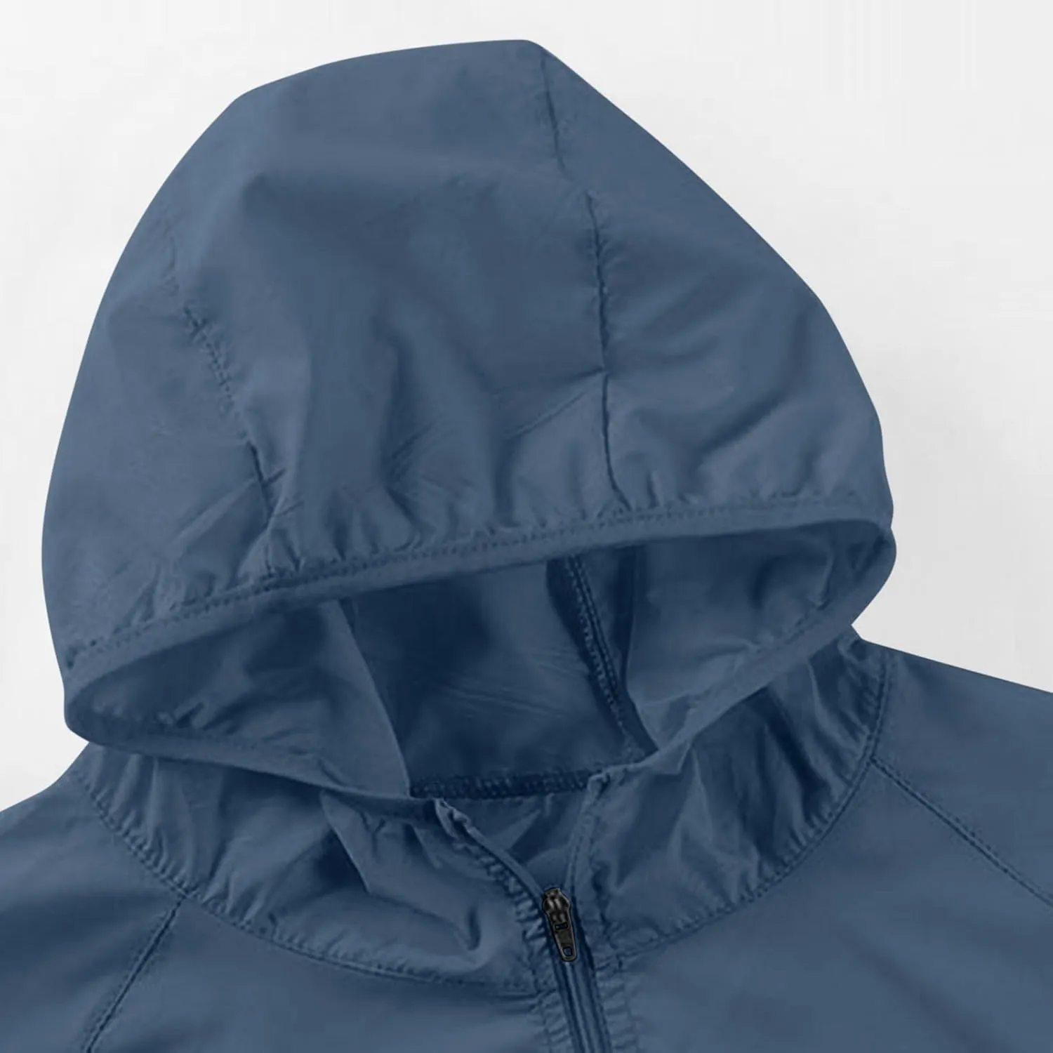Women Raincoats Lightweight Waterproof Full Zipper Jacket Solid Color Outdoor Active Hooded Windbreaker with Pocket