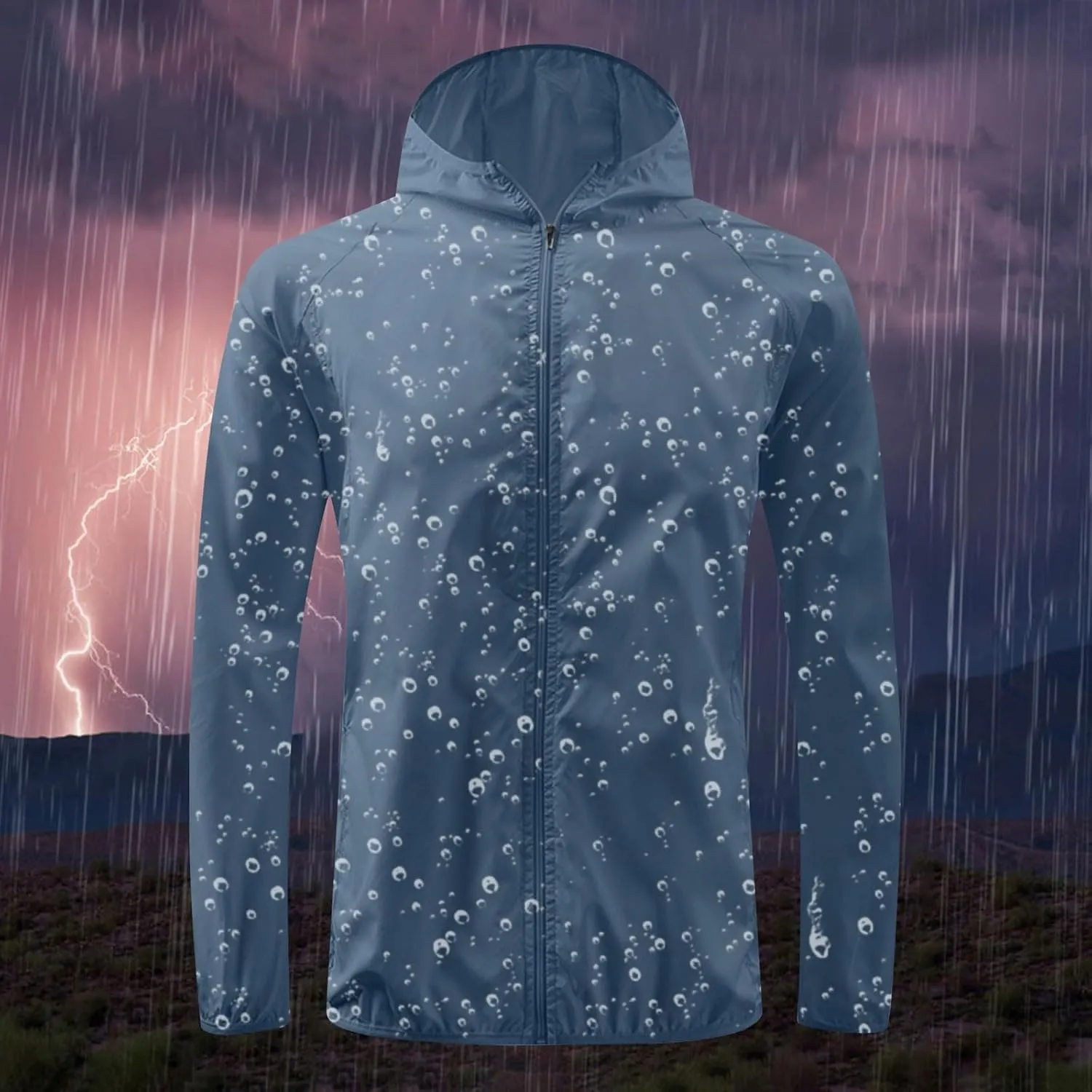 Women Raincoats Lightweight Waterproof Full Zipper Jacket Solid Color Outdoor Active Hooded Windbreaker with Pocket