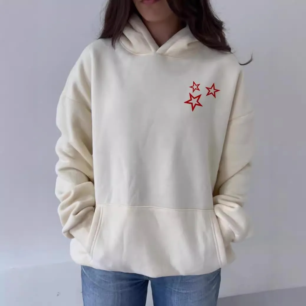 Women Y2k Star Graphic Print Hoodies Vintage Oversized Crew Neck Sweatshirt Teen Girls Pullover Top Preppy Clothes