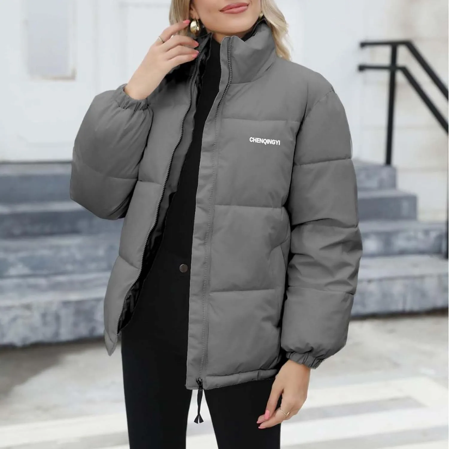 Women's Baggy Lightweight Zip Puffer Jackets Warm Winter Down Coats with Pockets