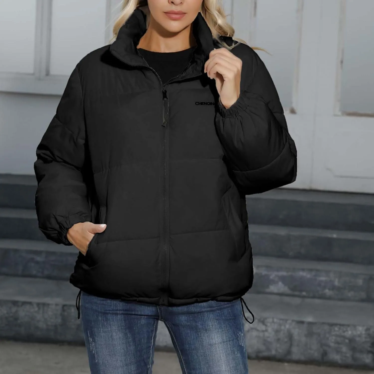 Women's Baggy Lightweight Zip Puffer Jackets Warm Winter Down Coats with Pockets