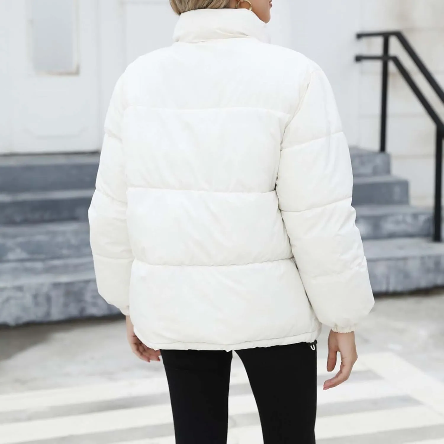 Women's Baggy Lightweight Zip Puffer Jackets Warm Winter Down Coats with Pockets