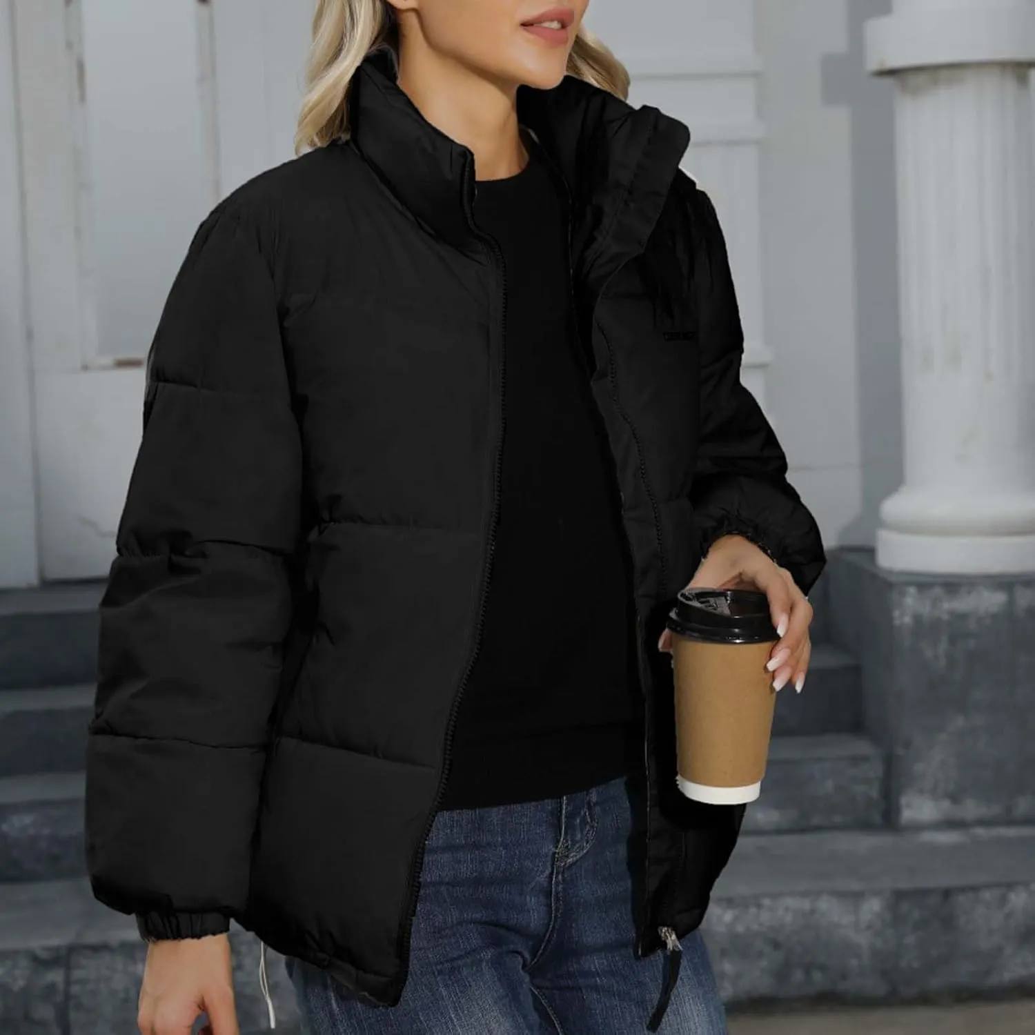 Women's Baggy Lightweight Zip Puffer Jackets Warm Winter Down Coats with Pockets